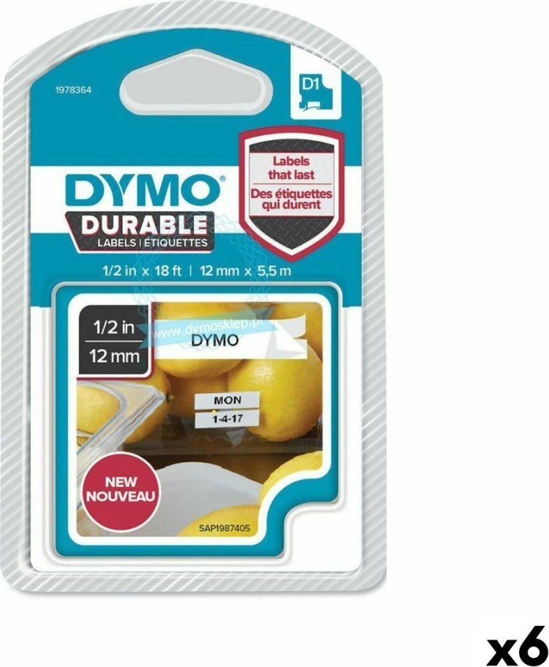 Dymo Taśma termotransferowa Dymo Biały Czarny 12 x 5,5 mm (6 Sztuk)