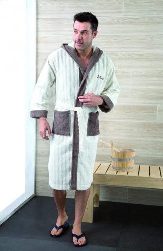 Gozze Gzze, Bawełniany szlafrok unisex. rozm. S. kol. kremowy/brązowy