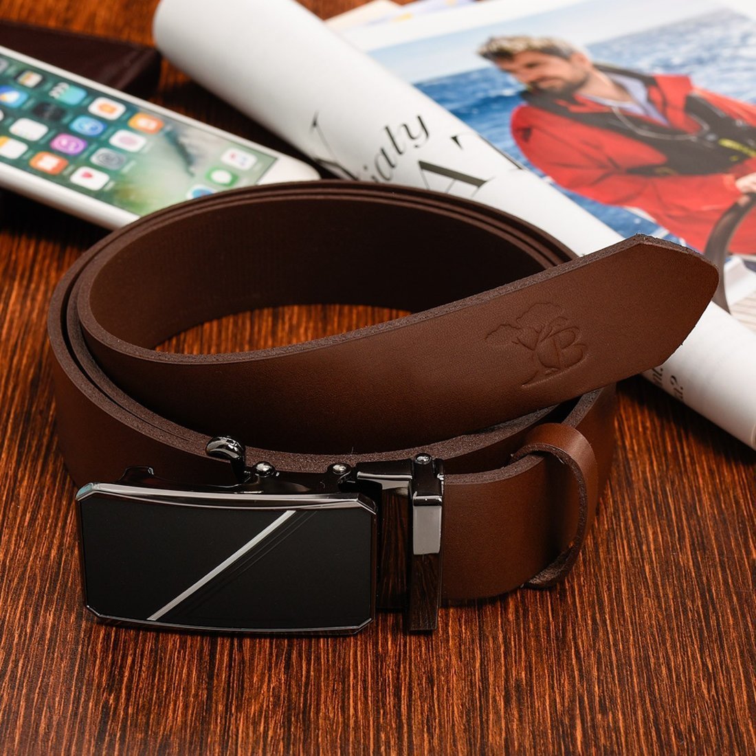 Beltimore BELTIMORE pasek męski skórzany klamra automat koniak A11 : Kolory - brązowy, beżowy, Rozmiar pasków - r.105-120 cm NoSize