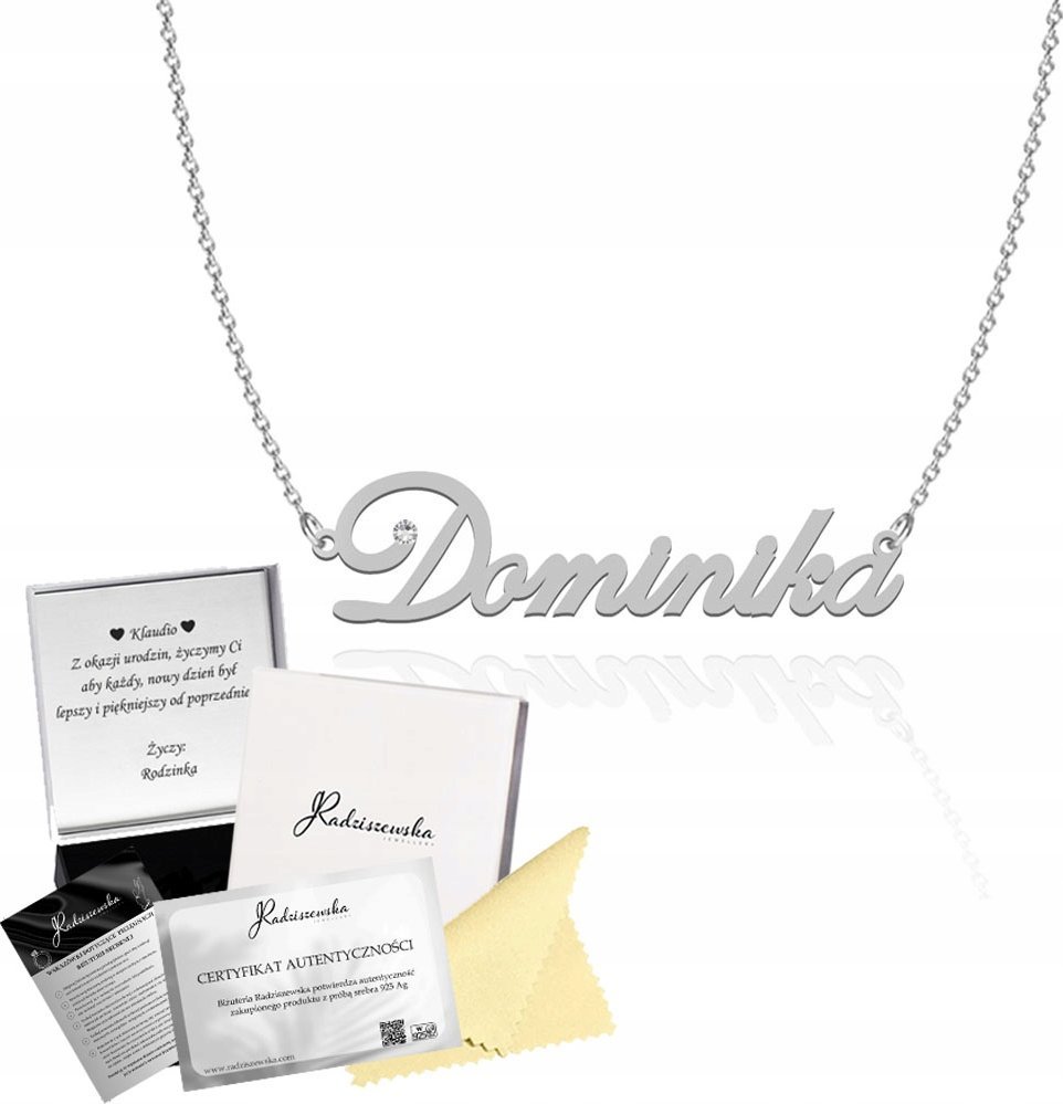 Radziszewska Jewellery Naszyjnik Srebrny z Imieniem DOMINIKA Łańcuszek Prezent 925 DEDYKACJA
