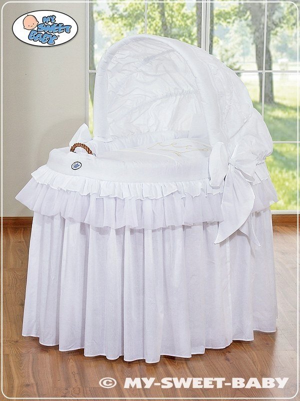 Obszycie 4-cz do kosza Mojżesza wiklinowego ze składaną budką- Little Prince Princess biały