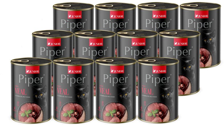 Mokra karma dla kota Piper Animals Junior z cielęciną zestaw 12 x 400 g