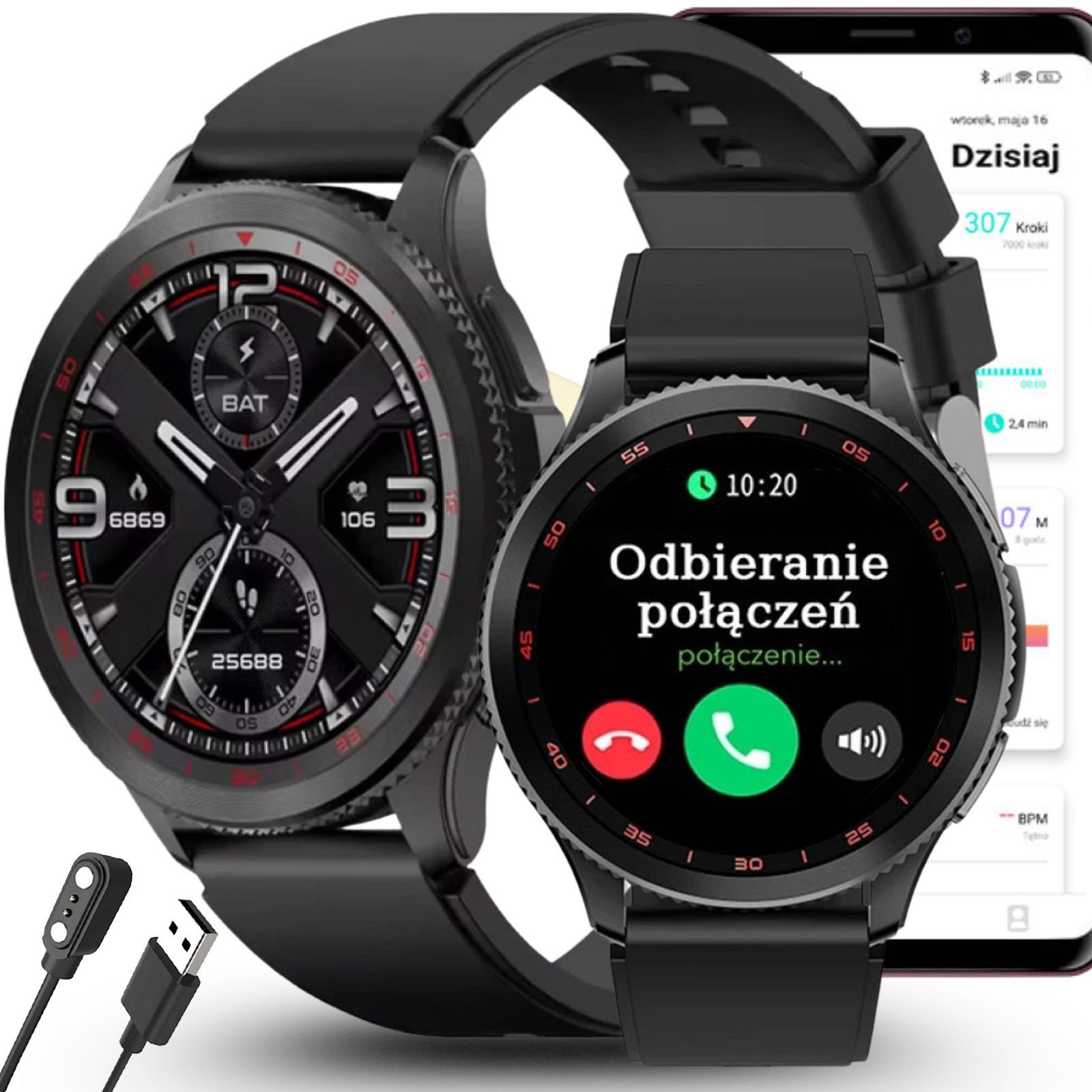 Smartwatch AMOLED Rozmowy Bluetooth Puls Ciśnienie Sport