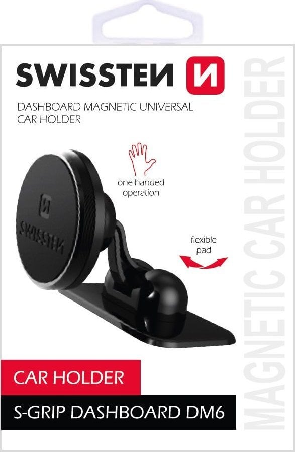 Swissten Uchwyt magnetyczny do telefonu lub GPS Swissten do samochodu, S-Grip Dashboard DM6, czarny, metal, z klejem, czarna, telefon