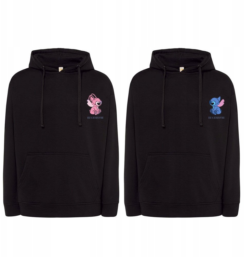 BLUZY DLA PAR Z HAFTEM NA DZIEŃ KOBIET STICH ANGEL DATA PREZENT 2SZT CZARNE