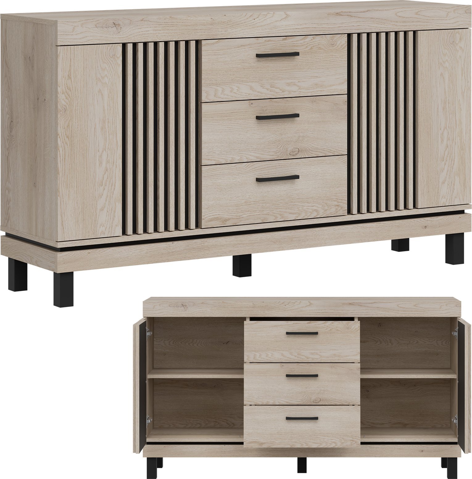 BogFran Komoda z 3 szufladami Szafka do salonu i sypialni Dąb Lamele Loft MATI MI04