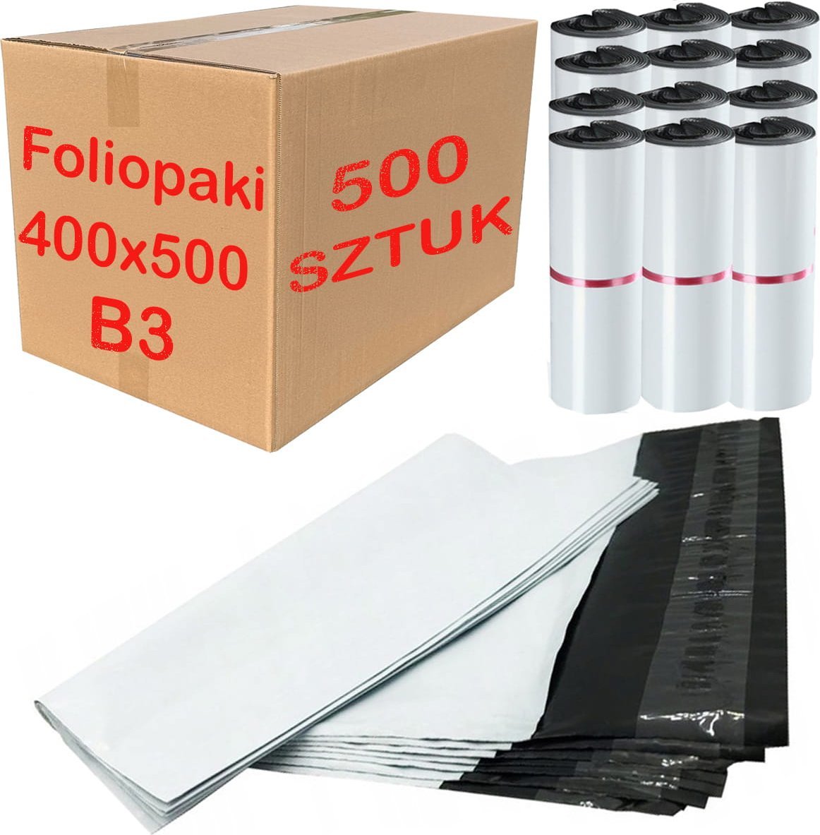 Foliopaki Kurierskie Białe B3 400x500mm - 500 szt.