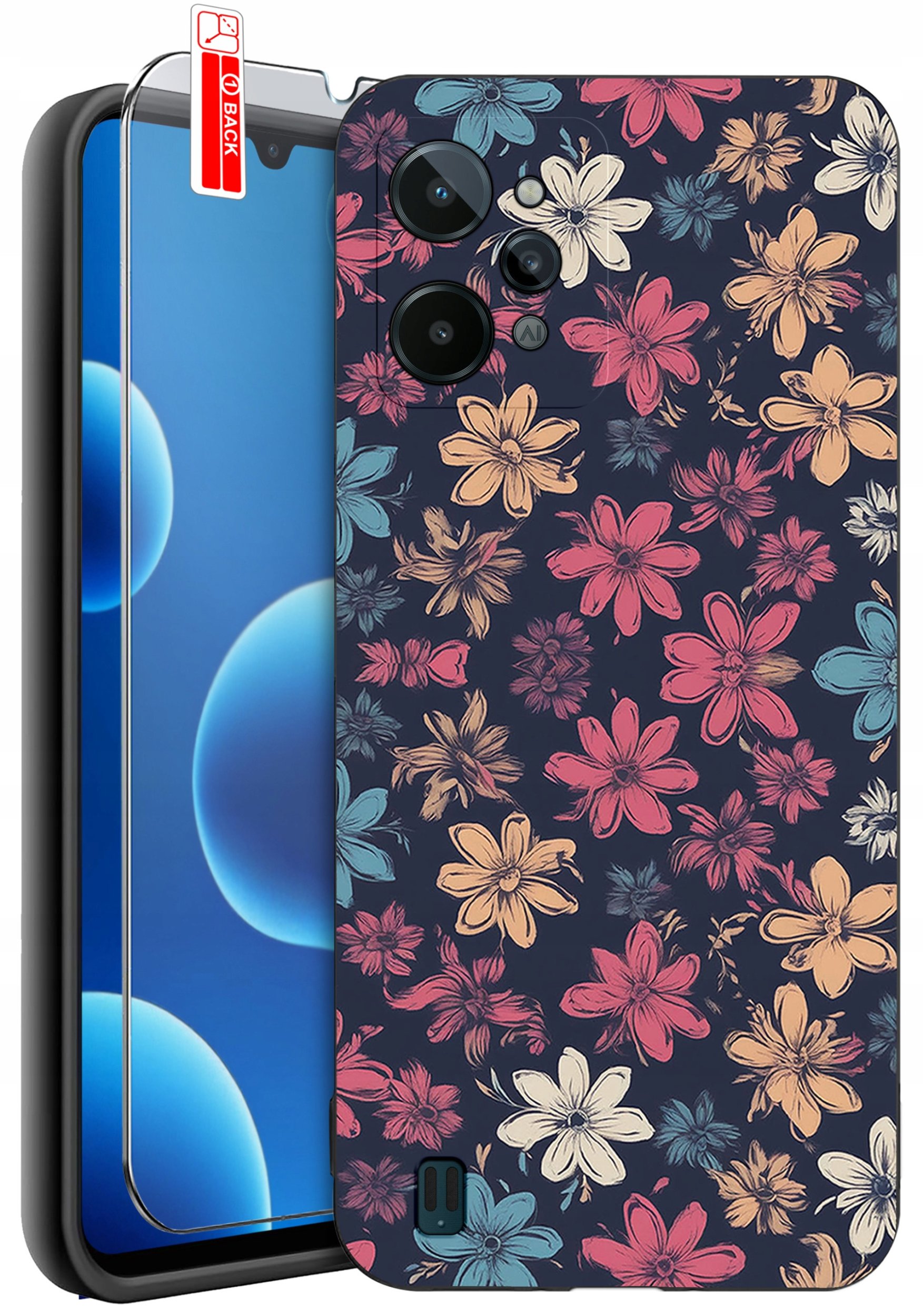 ETUI do Realme C31| WZORY | SILIKONOWE MATT CASE + SZKŁO 9H