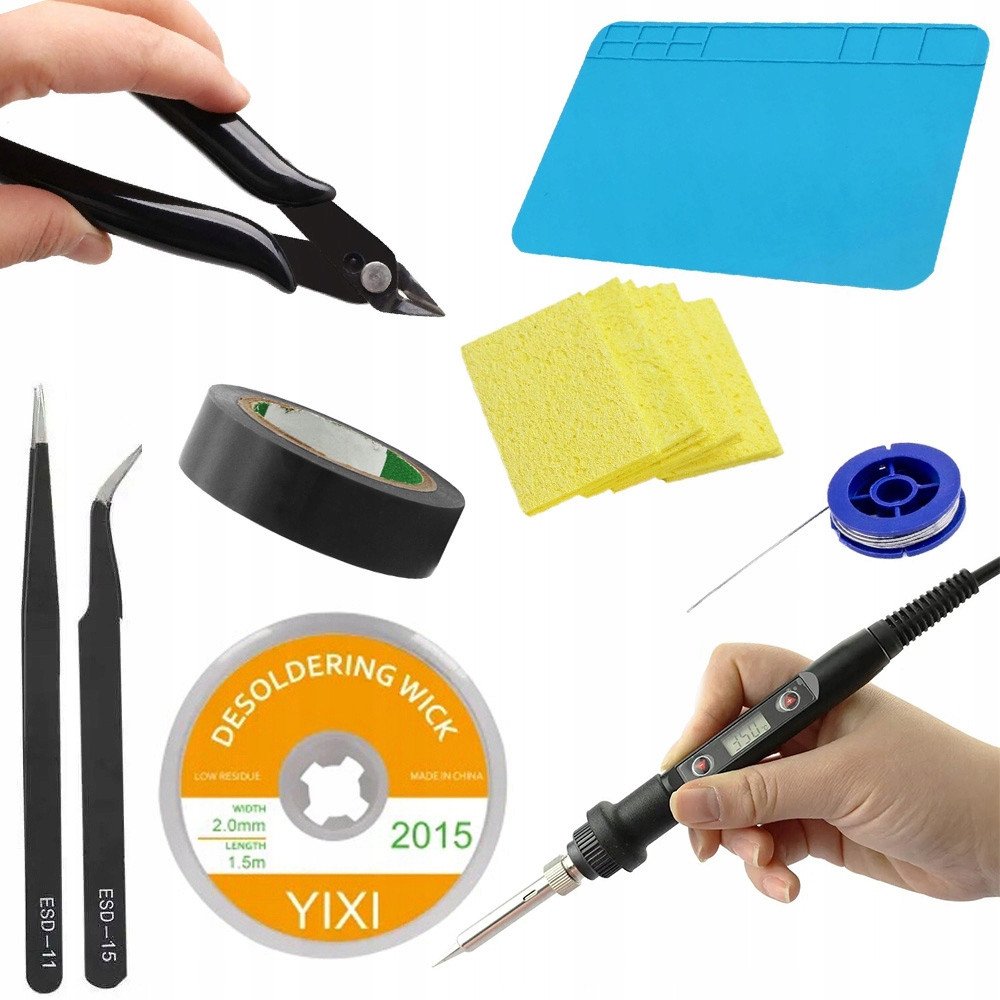 LUTOWNICA KOLBOWA Z WYŚWIETLACZEM + CYNA PLECIONKA MATA PĘSETY TAŚMA