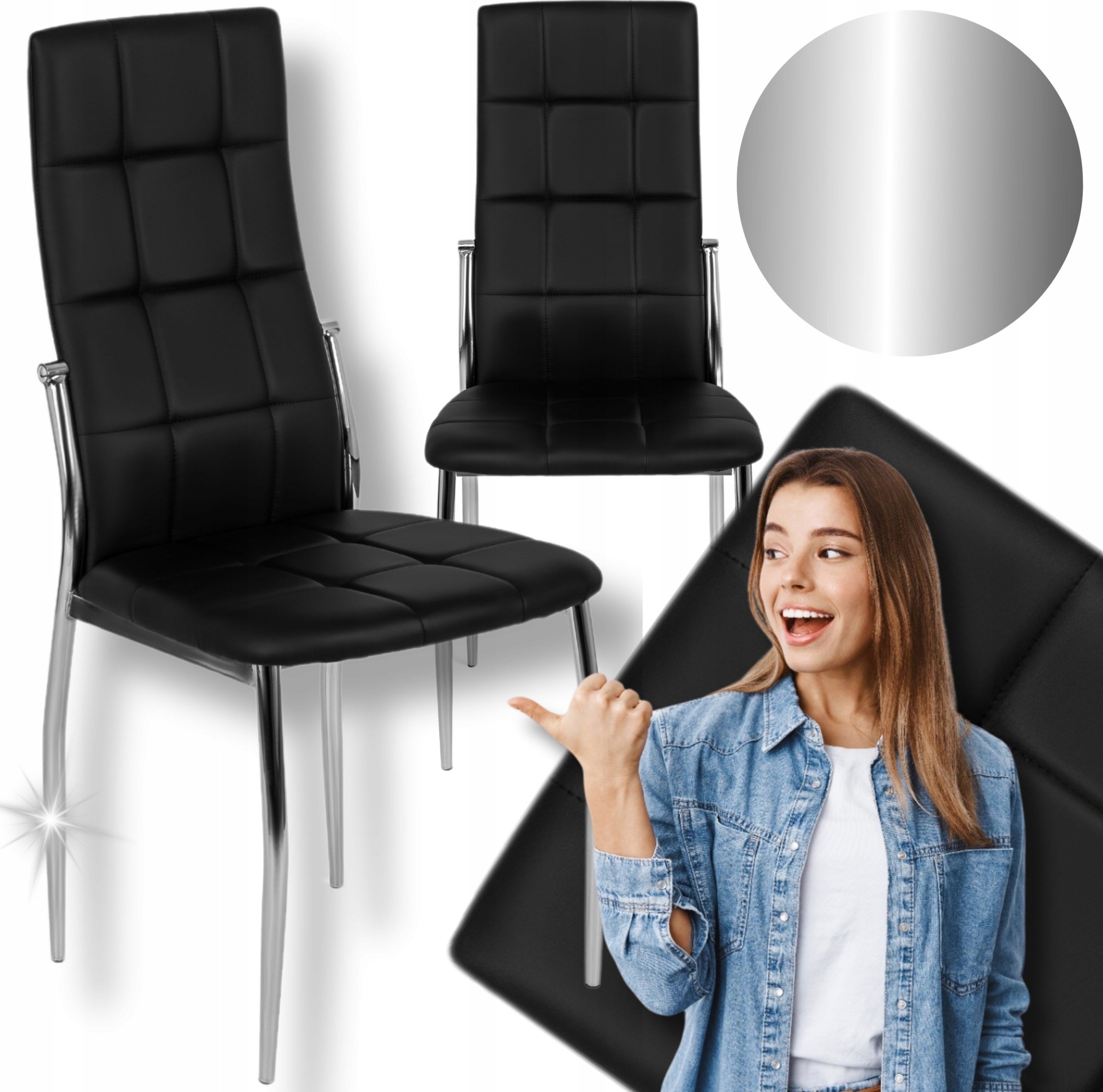 Krzesło Kuchenne Tapicerowane Jadalni Kuchni Salonu Czarne Ekoskóra MOLLY