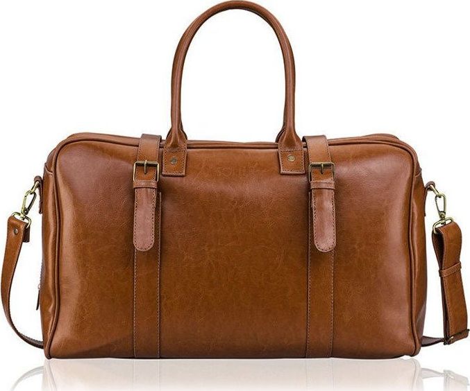 Solier Skórzana torba męska podróżna, weekendowa brązowa