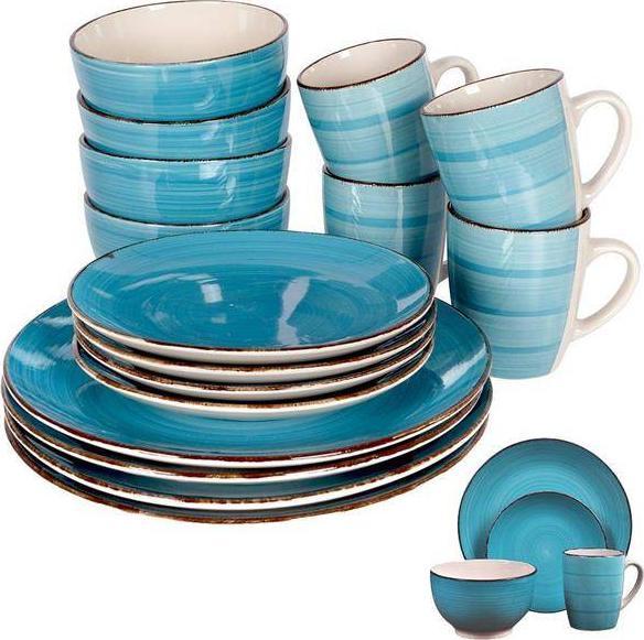 Excellent Houseware Zestaw komplet serwis obiadowy miska talerz talerzyk kubek niebieski 16 elementów