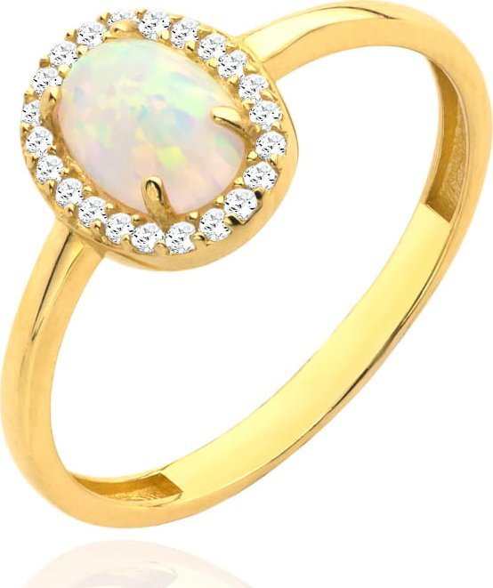 Pierścionek złoty Opal owalny otoczony cyrkoniami