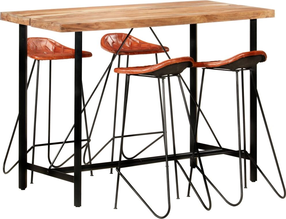 vidaXL 5-cz. zestaw mebli barowych, drewno sheesham i naturalna skóra
