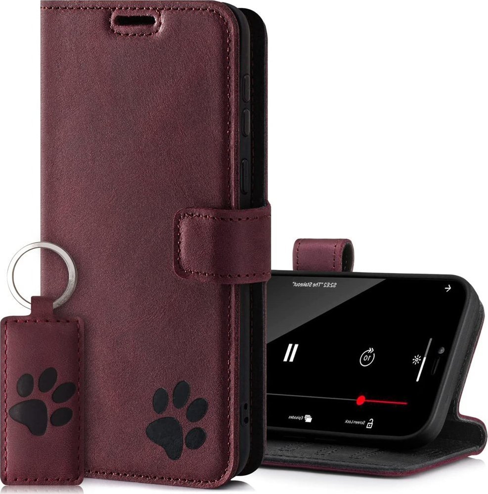 Surazo Skórzane etui na telefon RFID Wallet case - Burgund - Łapa czarna - TPU Czarne Oppo Reno 7 5G