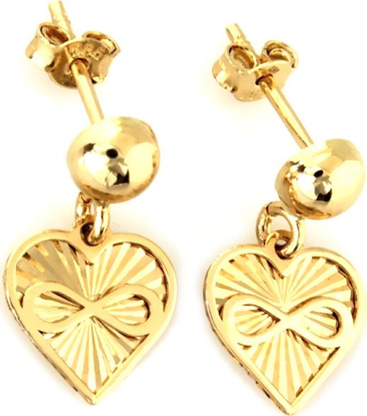 Lovrin ZŁOTE KOLCZYKI 585 WISZĄCE SERDUSZKO Z PULSEM