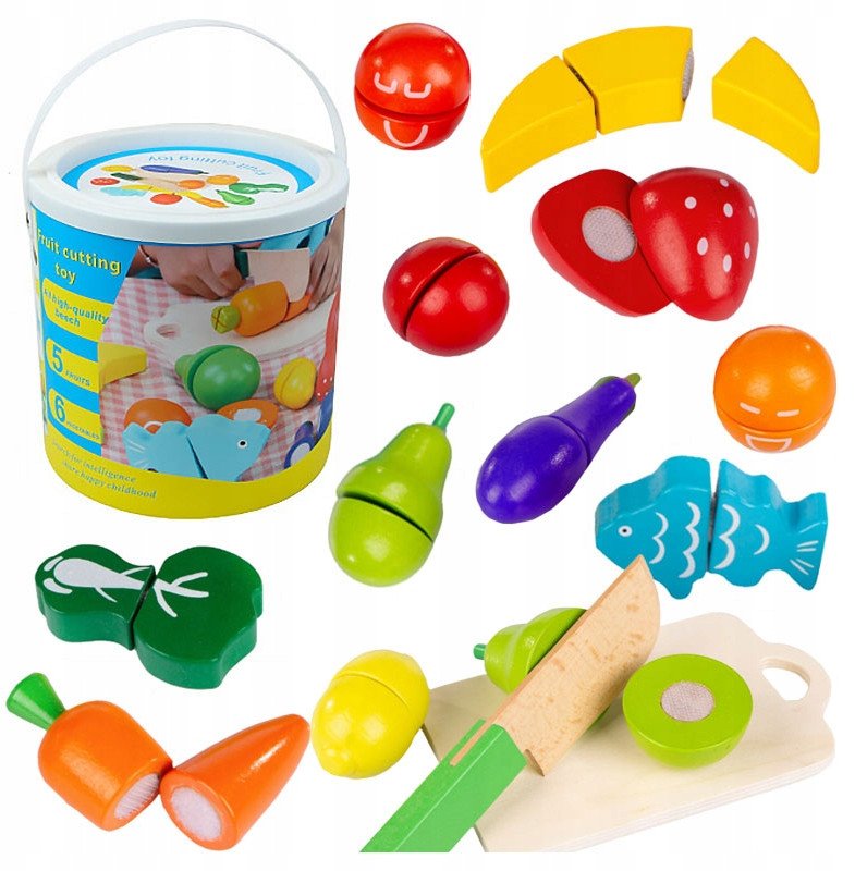 Klocki Drewniane Na Rzepy Owoce Warzywa Do Krojenia Duży Zestaw Montessori