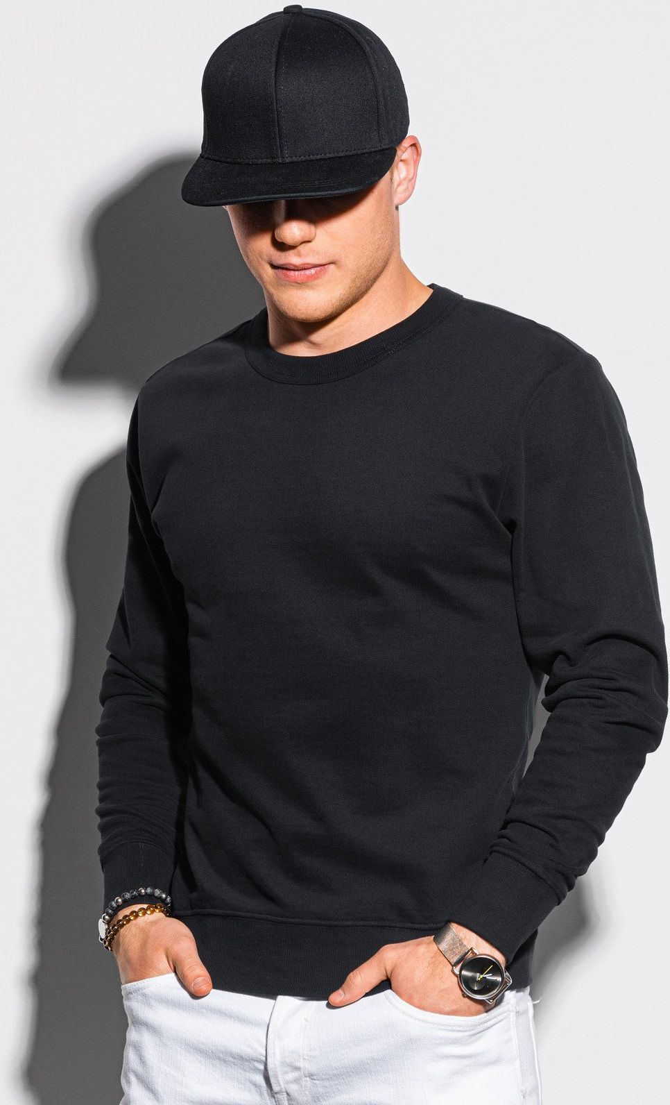 Ombre Bluza męska bez kaptura bawełniana B1146 - czarna S