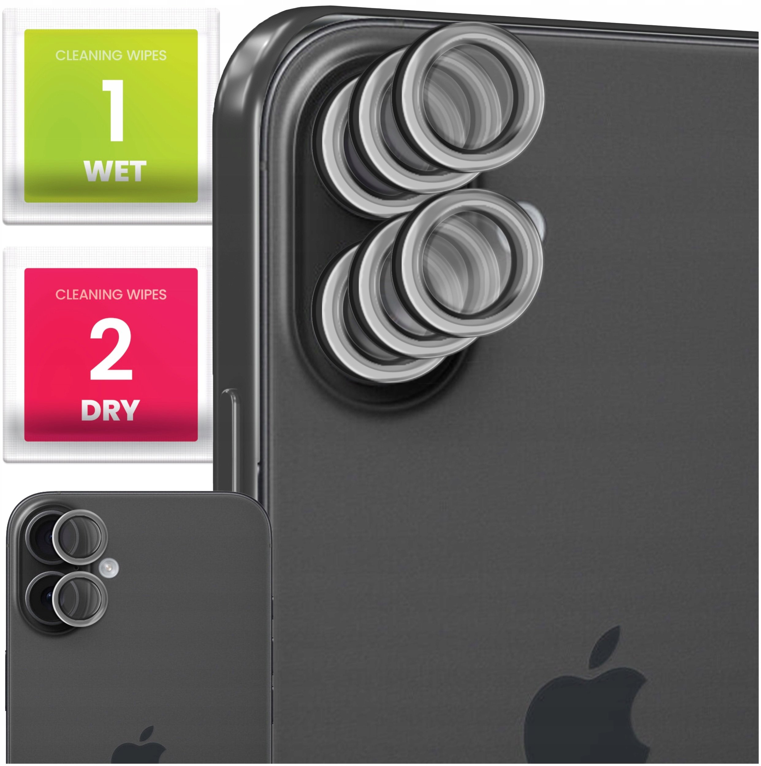 6x Szkło Na Aparat Do Apple iPhone 16 / 16 Plus (Na Obiektywy, Srebrne, 9H)