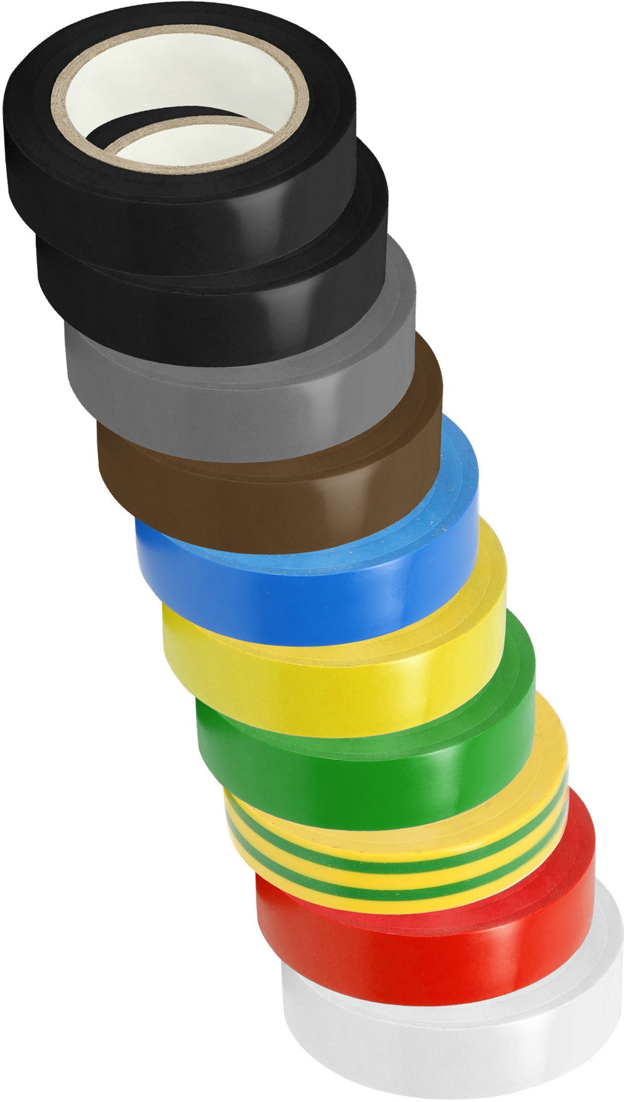 Zestaw 10 taśm 15mm, 2x czarna, szara, brązowa, niebieska, żółta, zielona, żółto-zielona, czerwona, biała, długość 10m