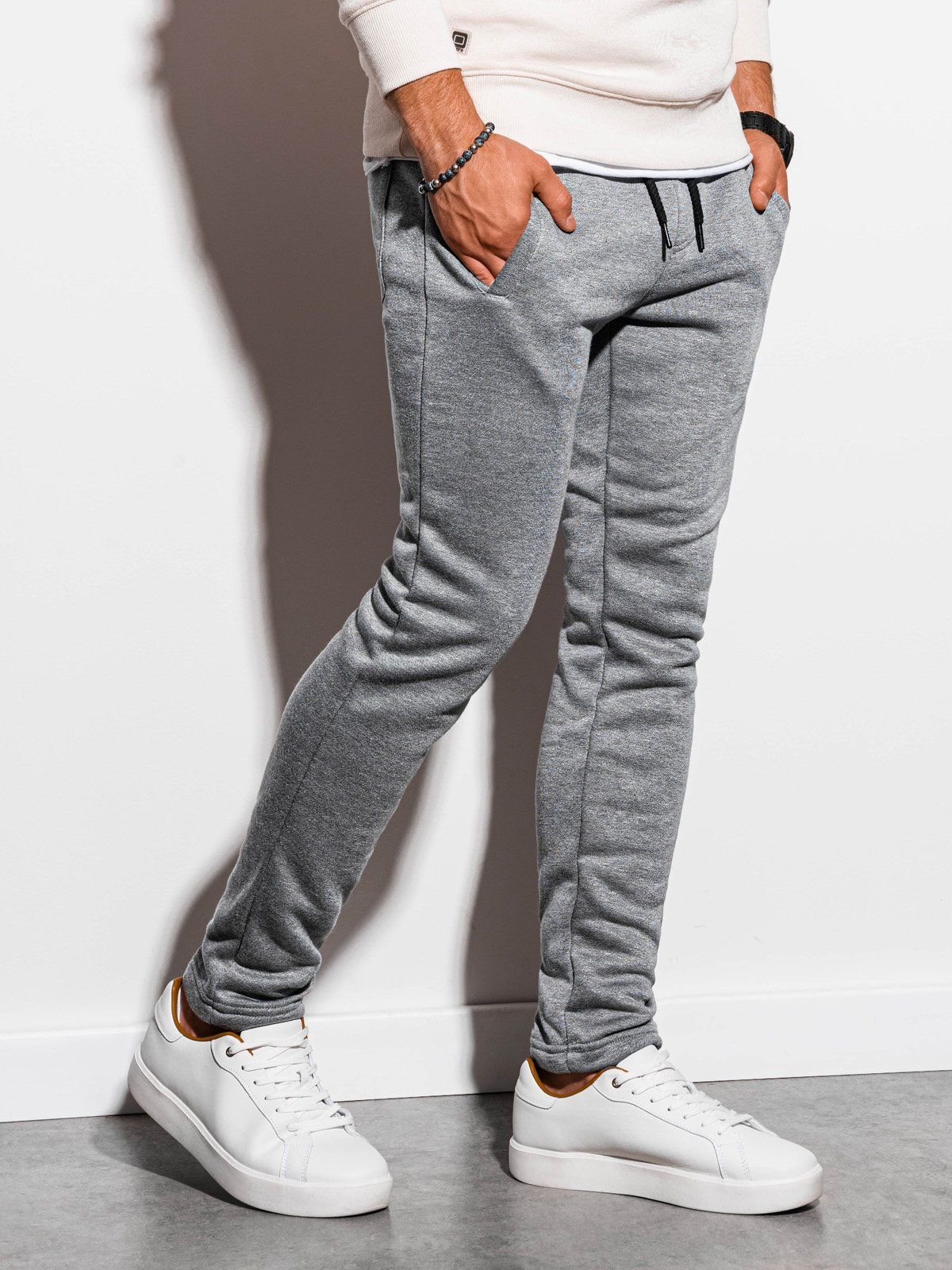 Ombre Spodnie męskie dresowe P866 - szare/melanżowe XXL