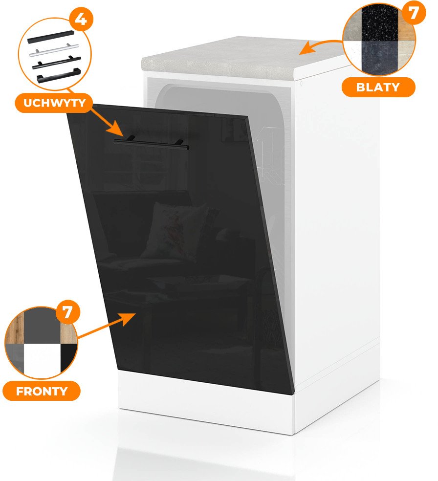 Front Do Zabudowy Zmywarki 45cm Szafka Kuchenna Spremium Czarny Połysk