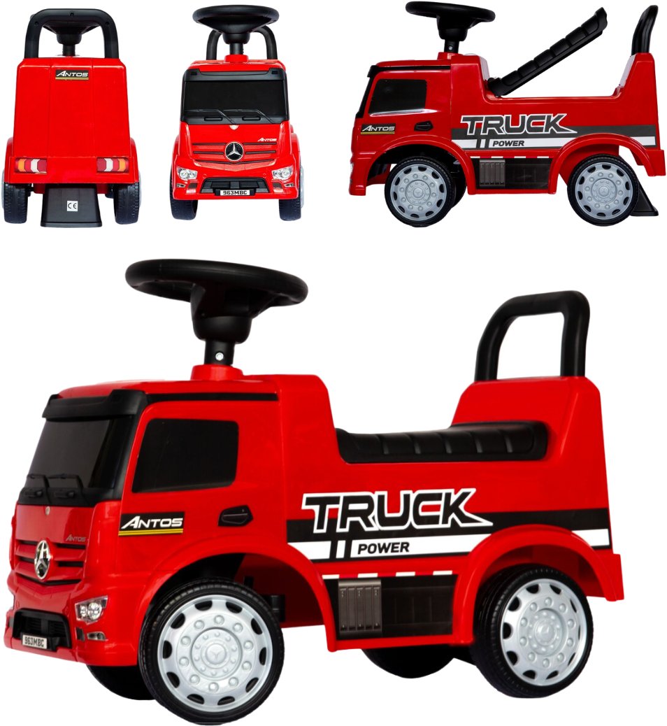 Mercedes - Benz Antos jeździk odpychacz TRUCK z funkcjami dźwiękowymi i świetlnymi - czerwony