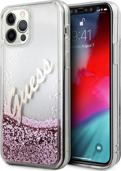 Guess Etui Guess GUHCP12MGLVSPI Apple iPhone 12/12 Pro różowy/pink hardcase Glitter Vintage Script