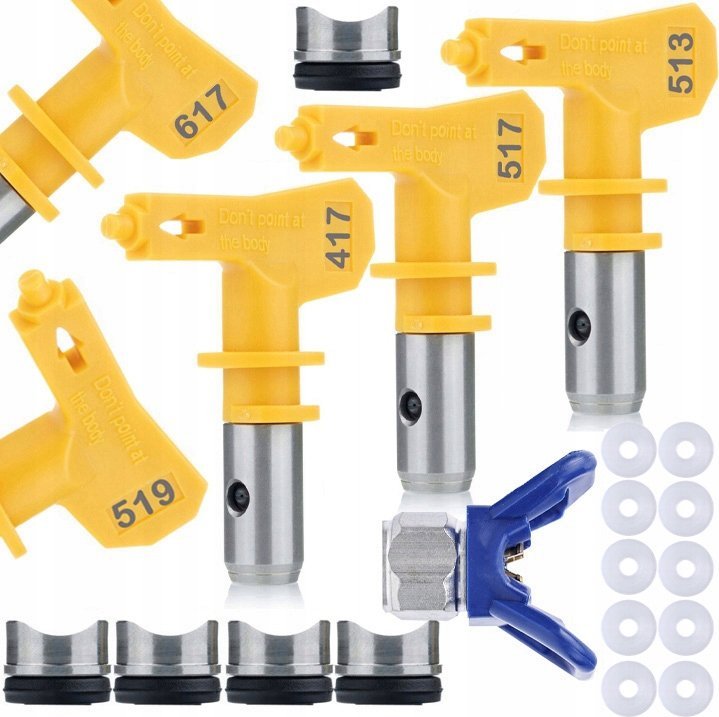 Rosfix Rosfix 5X Dysza Malarska Model - 513 517 519 417 617 + Osłona dyszy ze stali nierdzewnej + 10x Uszczelka do pistoletu malarskiego