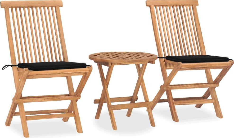 vidaXL 3-cz. zestaw mebli ogrodowych z poduszkami, składany, tekowy