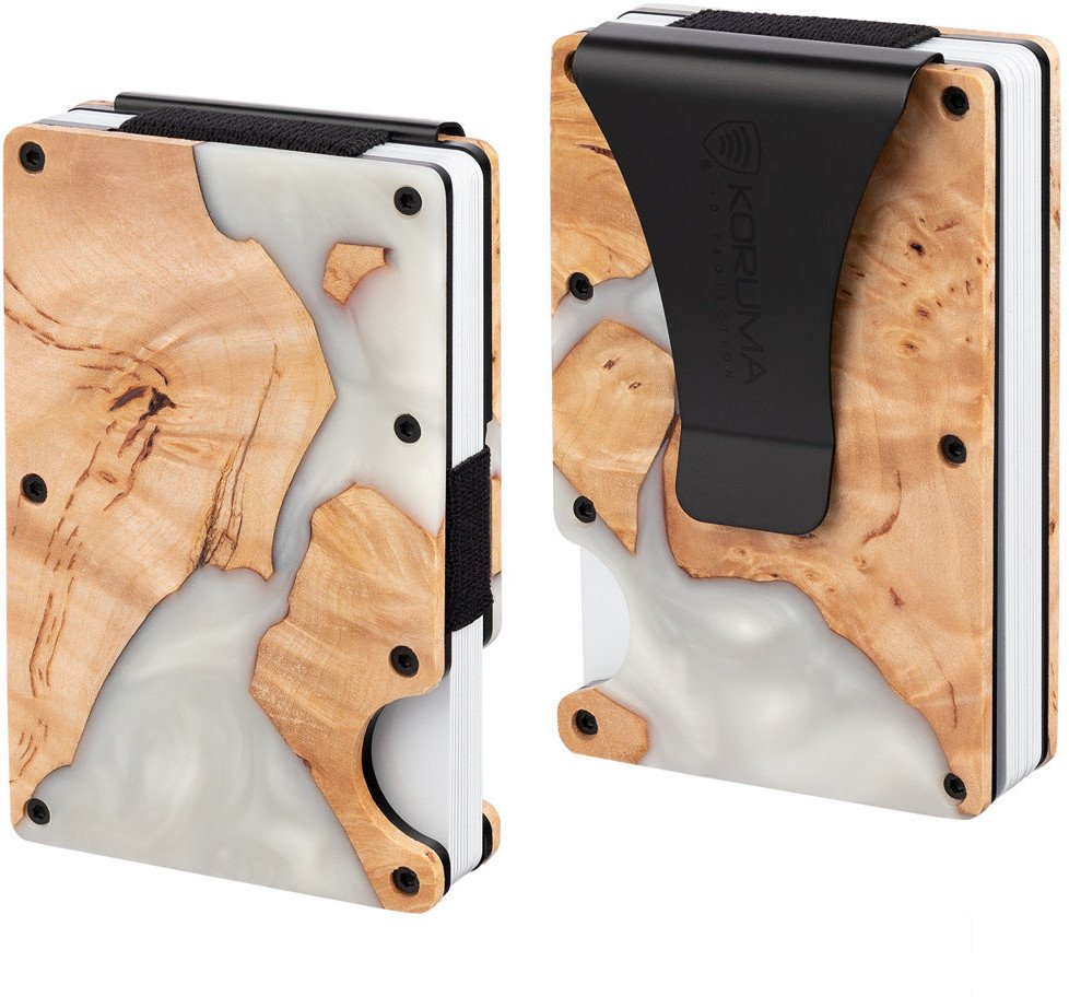 Aluminiowe etui z klipsem na karty kredytowe (drewno + biała żywica) Uniwersalny