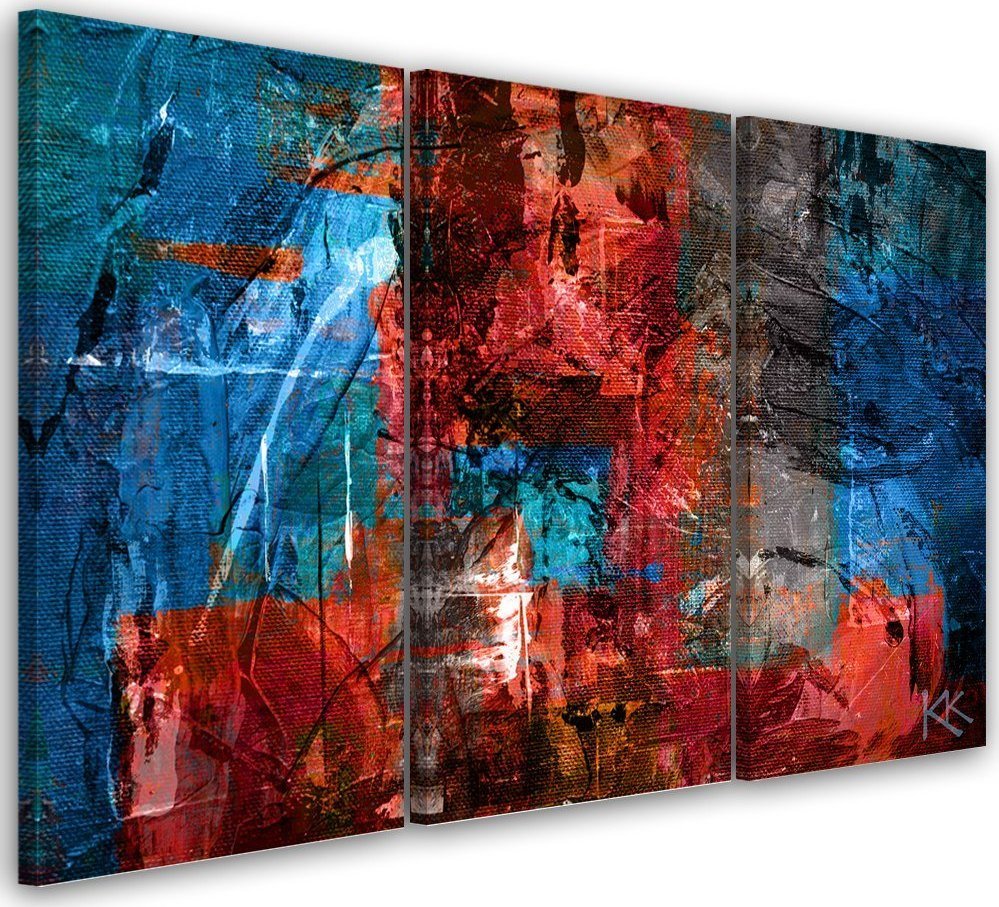 Feeby Obraz trzyczęściowy na płótnie, Czerwona abstrakcja ręcznie malowana - 90x60