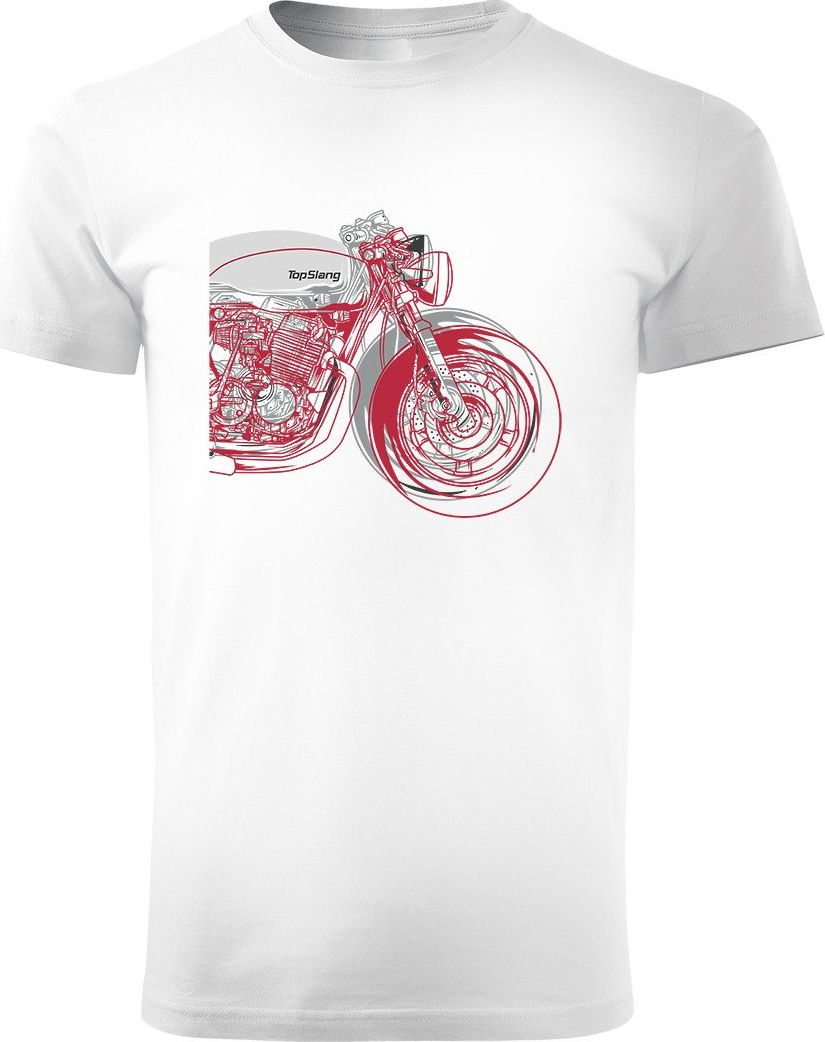 Topslang Koszulka motocyklowa z motocyklem Cafe Racer męska biała REGULAR S