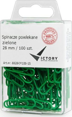 Victory Office Product SPINACZE BIUROWE VICTORY OFFICE 28MM 100 SZT. OKRĄGŁE POWLEKANE ZIELONE POJEMNIK PLASTIKOWY ZAWIESZANY