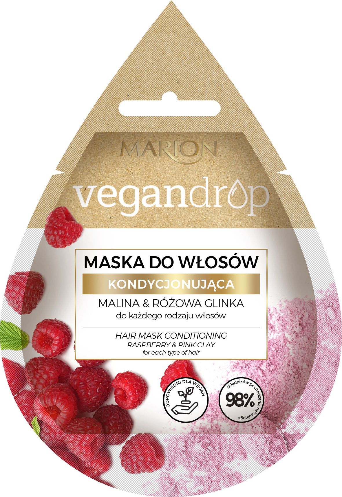 Marion Marion Vegan Drop Maska do włosów kondycjonująca Malina& Różowa Glinka 20ml