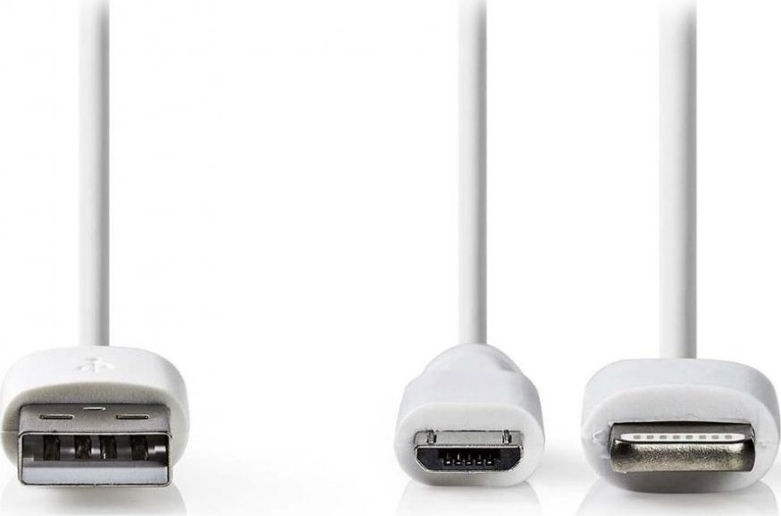 Kabel USB Nedis USB-A - microUSB + Lightning 1 m Biały (CCGP39400WT10)