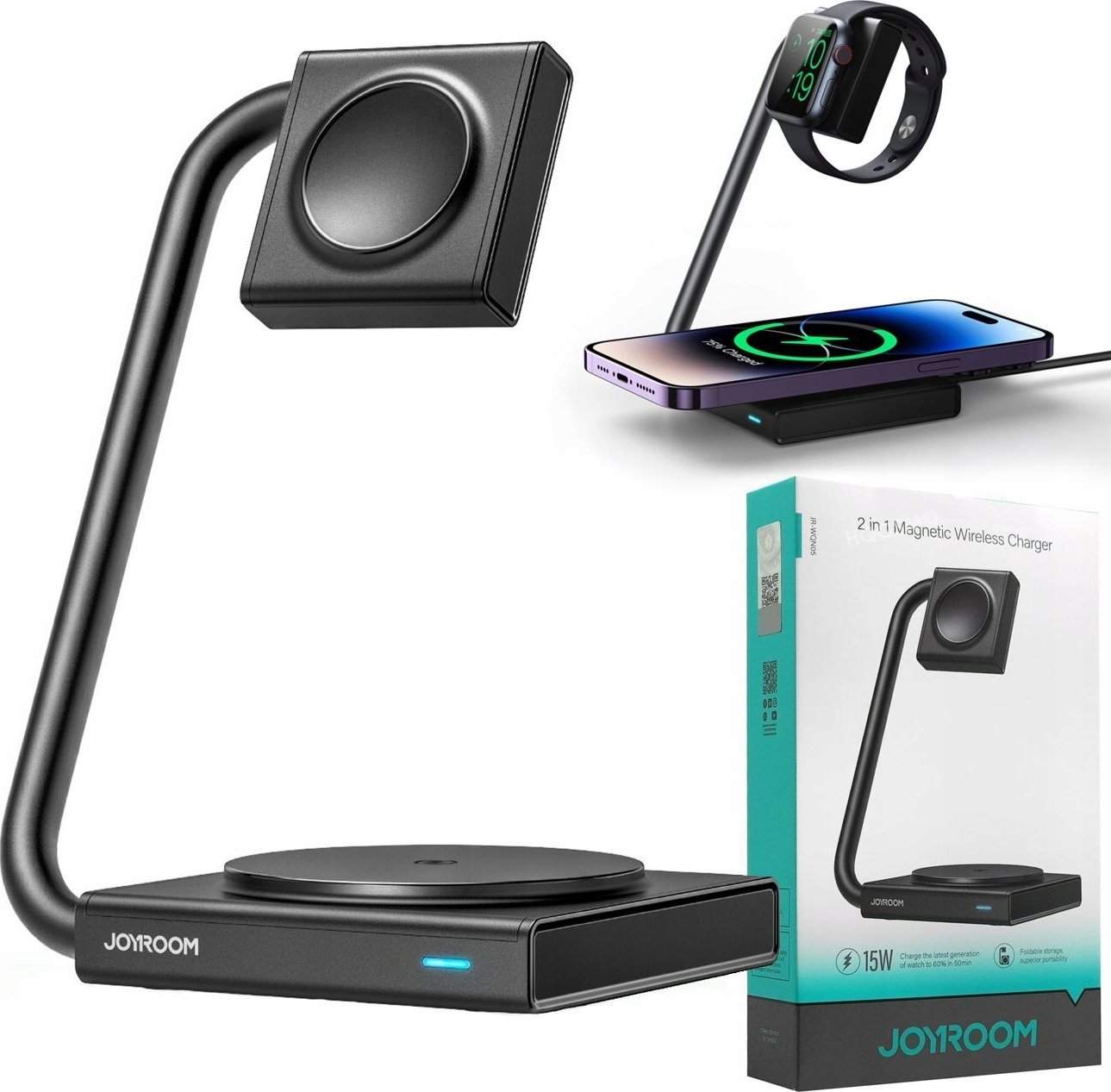 Ładowarka Joyroom Ładowarka indukcyjna 2w1 Joyroom JR-WQN05 15W MagSafe / Qi składana - czarna