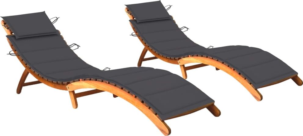 vidaXL Leżaki z poduszkami lite drewno akacjowe 2 szt.