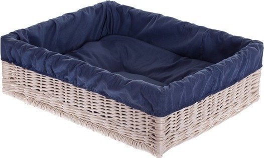 WickerPL Bran WIKLINOWE Wybielane PROSTOKĄTNE LEGOWISKO DLA PSA Z PODUSZKĄ 60X50 H18 CM