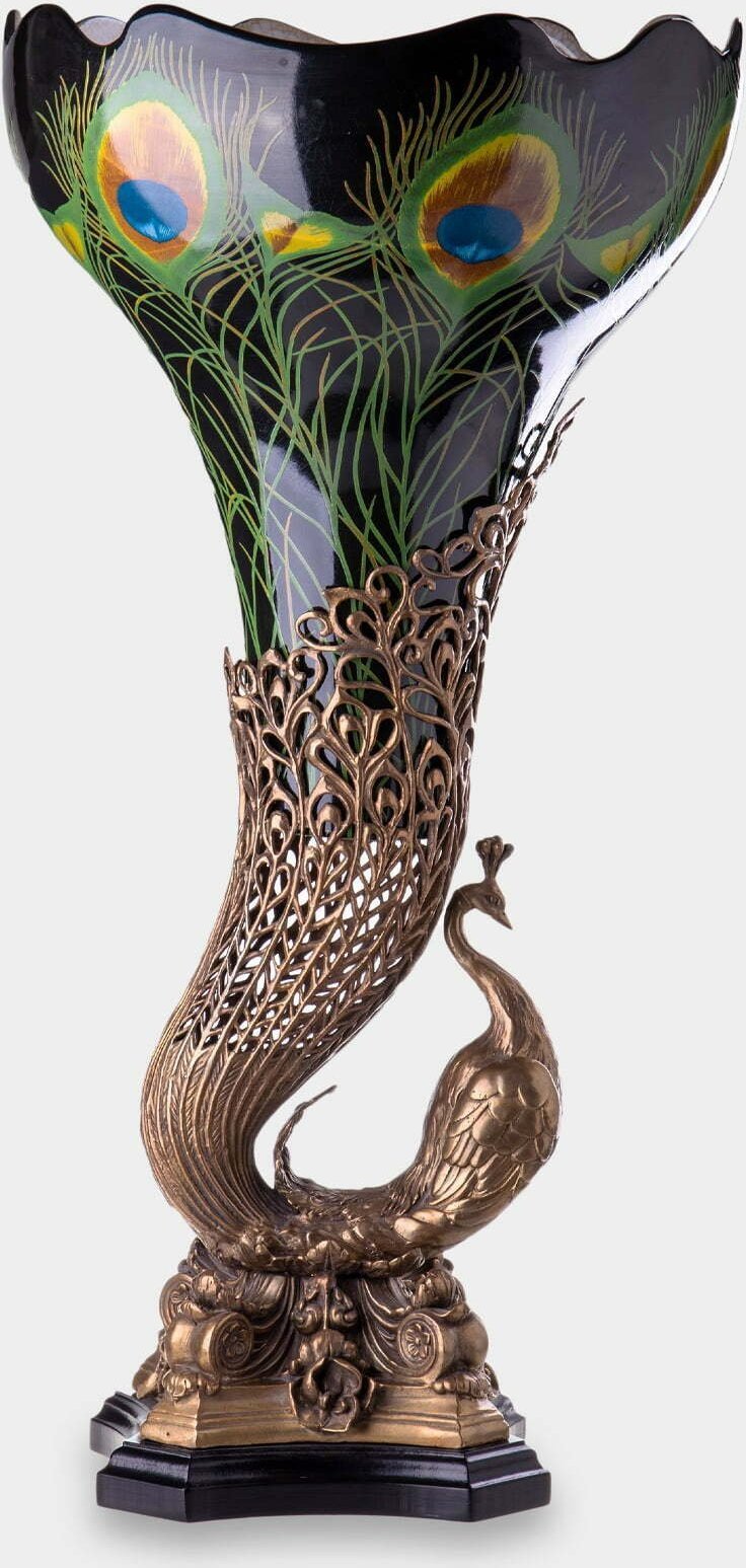 rzezbyzbrazu Porcelanowy Wazon Paw Okuty Brązem