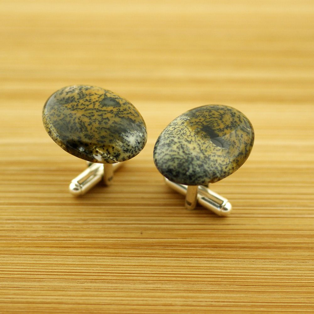 Manufakturaspinek Srebrne spinki do mankietów Agat Mszysty (S373)