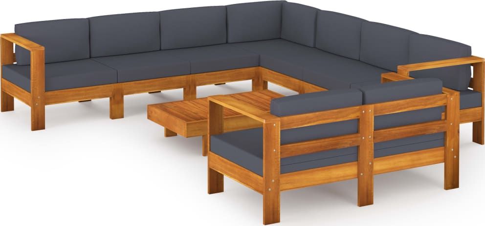 vidaXL 9-cz. zestaw mebli ogrodowych, ciemnoszare poduszki, akacja