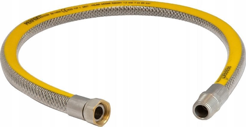 Wężyk przyłączeniowy Perfexim PHA-251/2 DN12 Typ1 WZ L-1500 Bezpieczny metalowy przewód przyłączeniowy faliście giętki EN14800