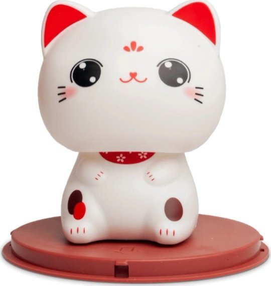 Kotek szczęścia Maneki Neko na baterię słoneczną, biały otwarte oczka 9cm
