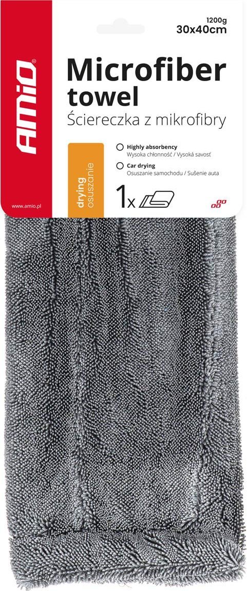 AMiO Ściereczka mikrofibra ręcznik do osuszania samochodu auta lakieru 30x40 cm amio-03759