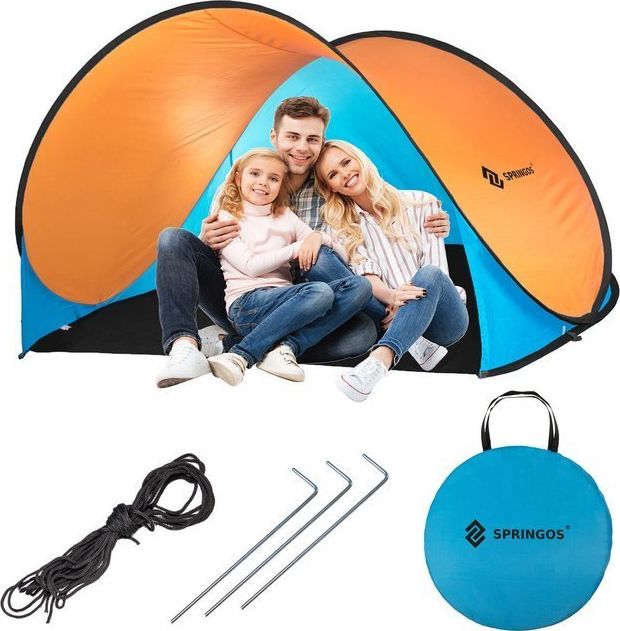 Springos Namiot plażowy samorozkładający Pop-up niebiesko pomarańczowy uniwersalny