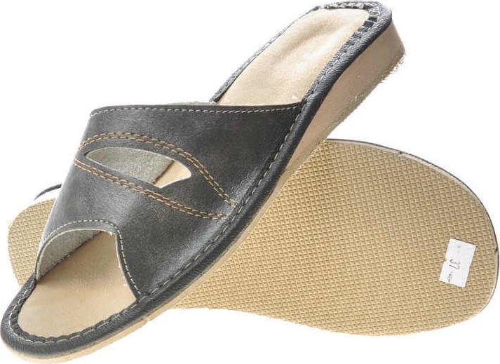 Pantofelek24 Klapki skórzane damskie SZARE /F6-1 4826 S172/ 39