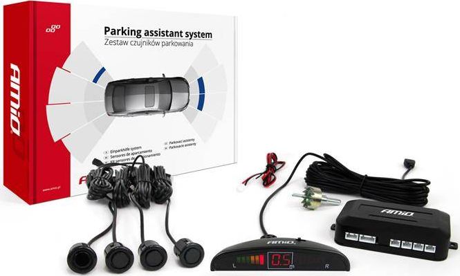 AMiO Zestaw czujników parkowania cofania LED 4 sensory czarne "GOLD" 18mm