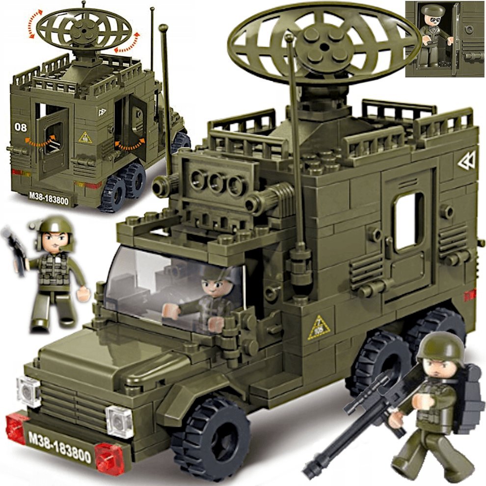 Sluban Klocki CIĘŻARÓWKA Centrum Dowodzenia RADAR Wojsko Armia Pięć Figurek