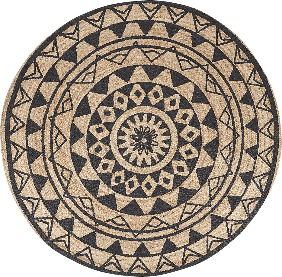 Beliani Dywan okrągły z juty 140 cm beżowo-czarny PORSUK